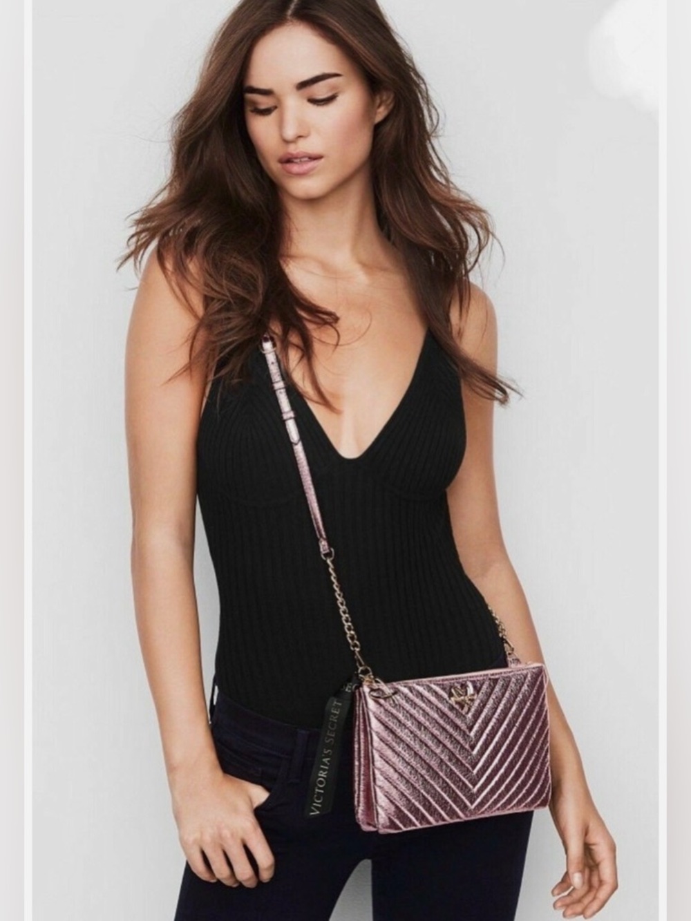 NWOT Victoria's Secret V-Quilt Chevron Crossbody Bag